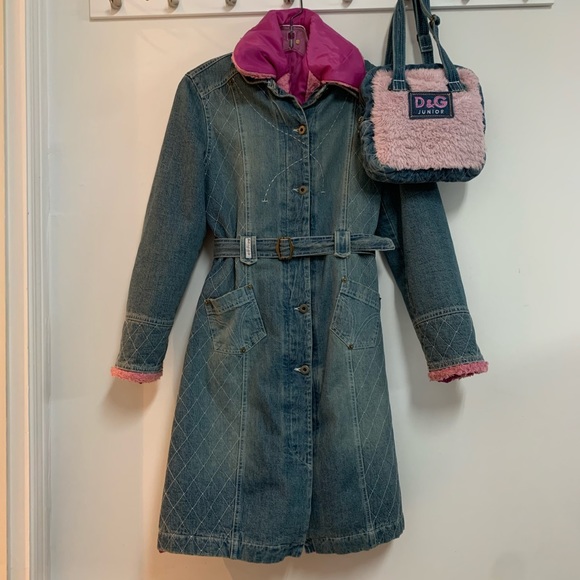 Dolce & Gabbana vintage DenimCoat with removable faux fur vest & Matching purse - Picture 10 of 14